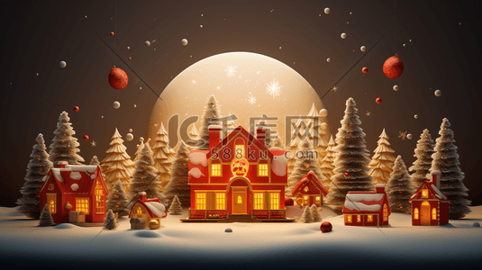 圣诞插画图片_3D立体圣诞雪景插画30