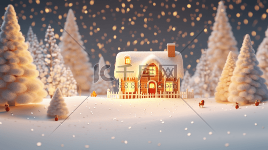 3D立体圣诞雪景插画27