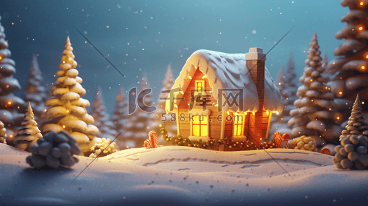 圣诞插画图片_3D立体圣诞雪景插画16