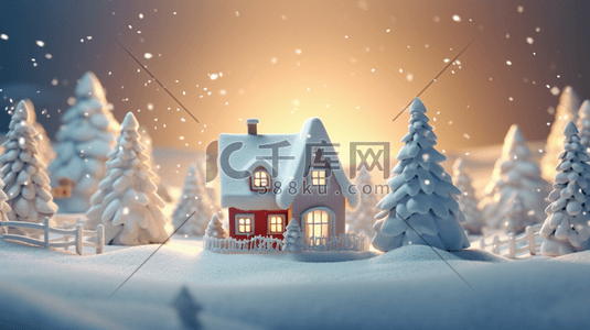 圣诞插画图片_3D立体圣诞雪景插画15