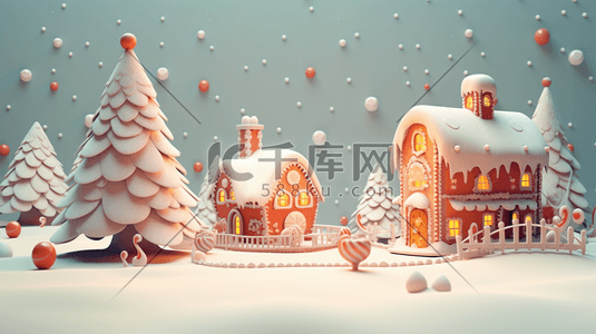 3D立体圣诞雪景插画5