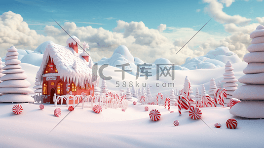 圣诞插画图片_3D立体圣诞雪景插画23