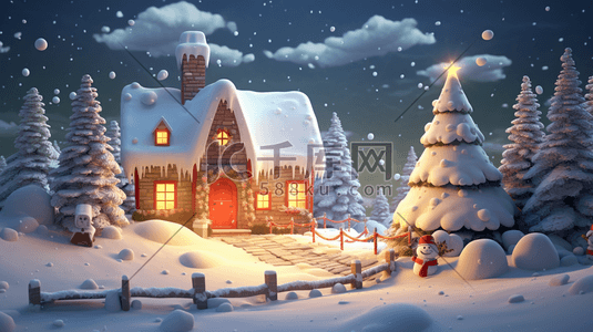 3D立体圣诞雪景插画1