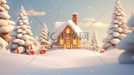 3D立体圣诞雪景插画9