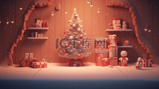 3D立体圣诞雪景插画13