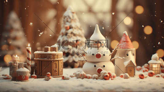 3D立体圣诞雪景插画6