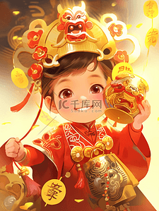 庆祝状元插画图片_红色庆祝节日儿童喜悦插画10春节