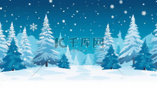 松树植物插画图片_冬季雪景松树插画5