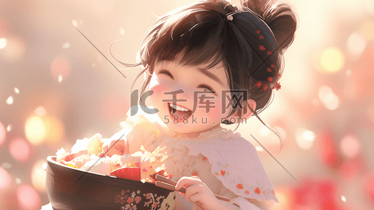 米饭筷子插画图片_小朋友吃饭可爱插画4