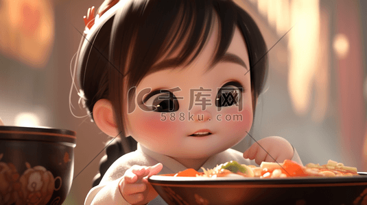 米饭筷子插画图片_小朋友吃饭可爱插画5