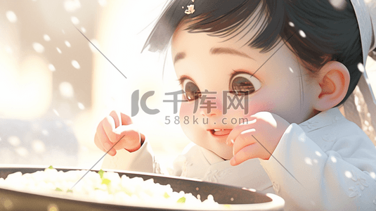米饭筷子插画图片_小朋友吃饭可爱插画1