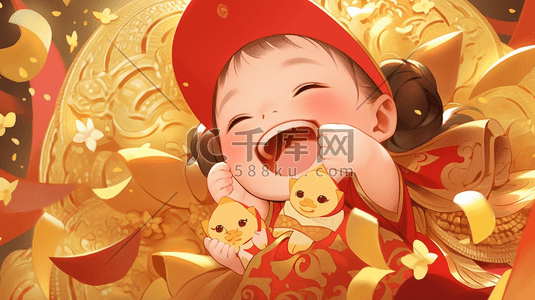 状元插画图片_红色庆祝节日儿童喜悦插画14春节