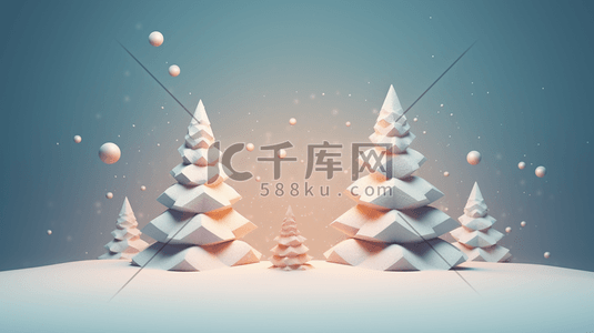 C4D雪地上的圣诞树插画2