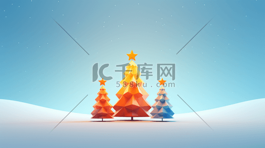 C4D雪地上的圣诞树插画16