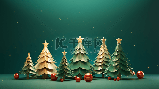 节日氛围的插画图片_3D圣诞节的圣诞树插画7