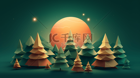 圣诞节平安夜礼盒插画图片_C4D彩色圣诞树插画3