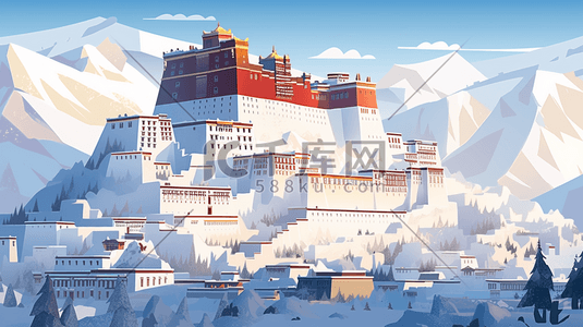拉萨插画图片_冬季的西藏布达拉宫插画1