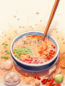 豆子膨胀插画图片_一碗美味的腊八粥插画2