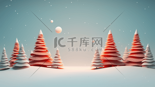 C4D雪地上的圣诞树插画3