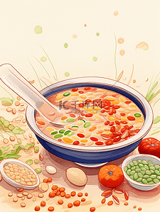 豆子膨胀插画图片_一碗美味的腊八粥插画1