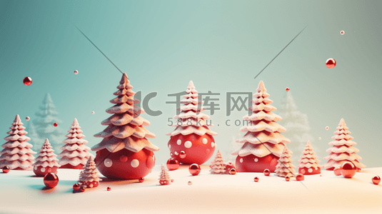C4D雪地上的圣诞树插画18