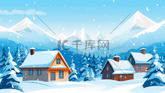 冬季山林中的小村庄插画17