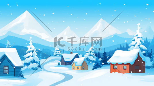 冬季山林中的小村庄插画15