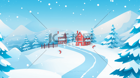 冬季山林中的小村庄插画14
