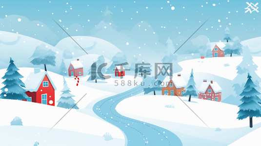 冬季山林中的小村庄插画18