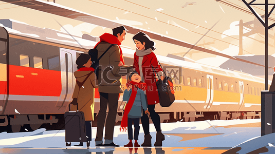 乘坐高铁回家过年的人们插画1
