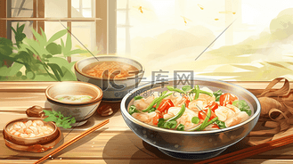 陈皮粥图片素材_彩色传统中餐美食插画3