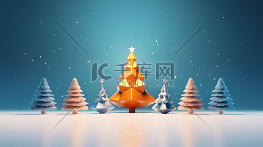 C4D雪地上的圣诞树插画17