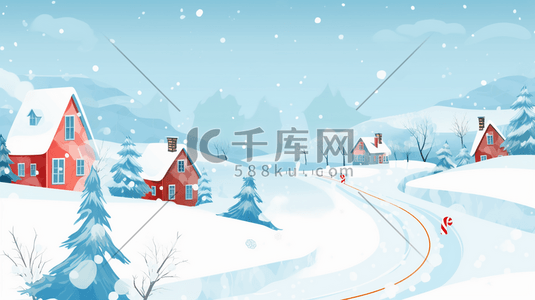 冬季山林中的小村庄插画12