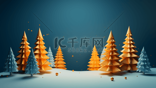 C4D雪地上的圣诞树插画9
