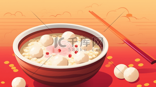 红糖绘画插画图片_一碗美味的汤圆插画3