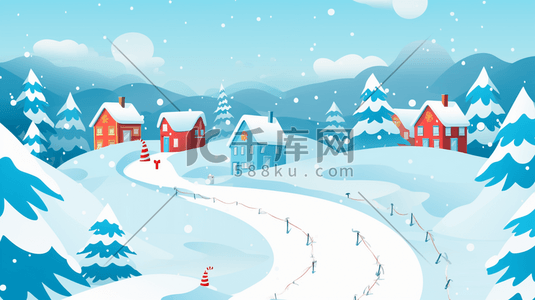冬季山林中的小村庄插画4