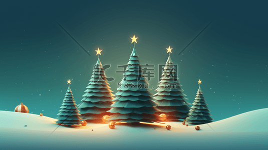 圣诞节平安夜礼盒插画图片_C4D雪地上的圣诞树插画12