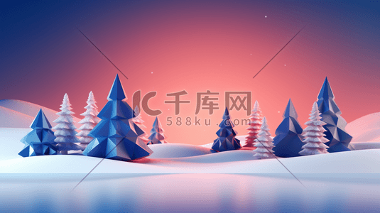 C4D雪地上的圣诞树插画13
