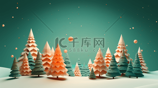 C4D雪地上的圣诞树插画1