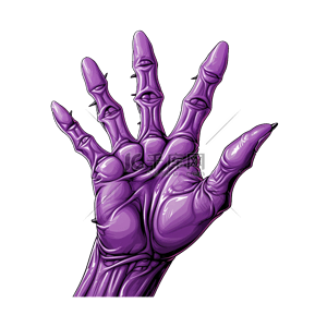 启动仪式六个手掌插画图片_紫色僵尸手的手掌