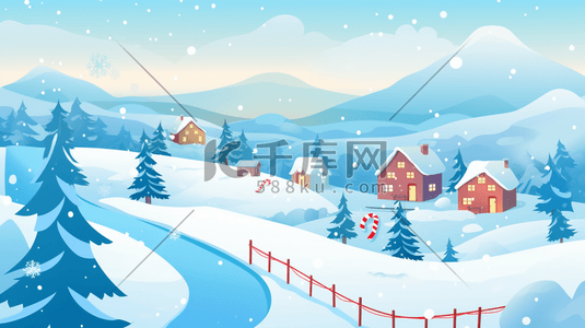 冬季山林中的小村庄插画16