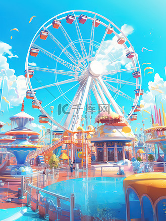 水上游乐场公园卡通插画12