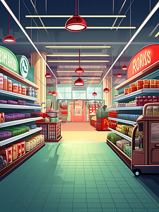 超市货架购物扁平风插画8