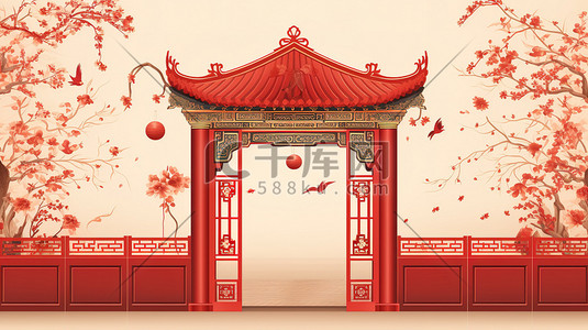 传统复古中式红色建筑13