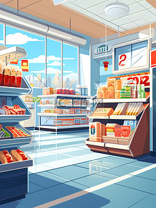 超市货架购物扁平风插画16