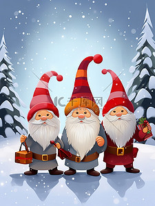 三个迷路小孩插画图片_三个可爱的圣诞小矮人17
