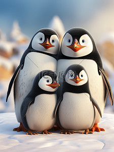 动物一家插画图片_可爱的企鹅一家合影18