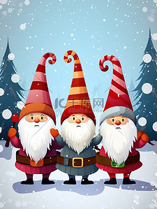 三个白香瓜插画图片_三个可爱的圣诞小矮人5