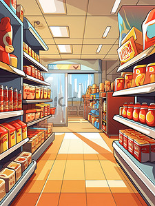 托盘货架插画图片_超市货架购物扁平风插画2