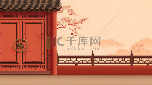 传统复古中式红色建筑14